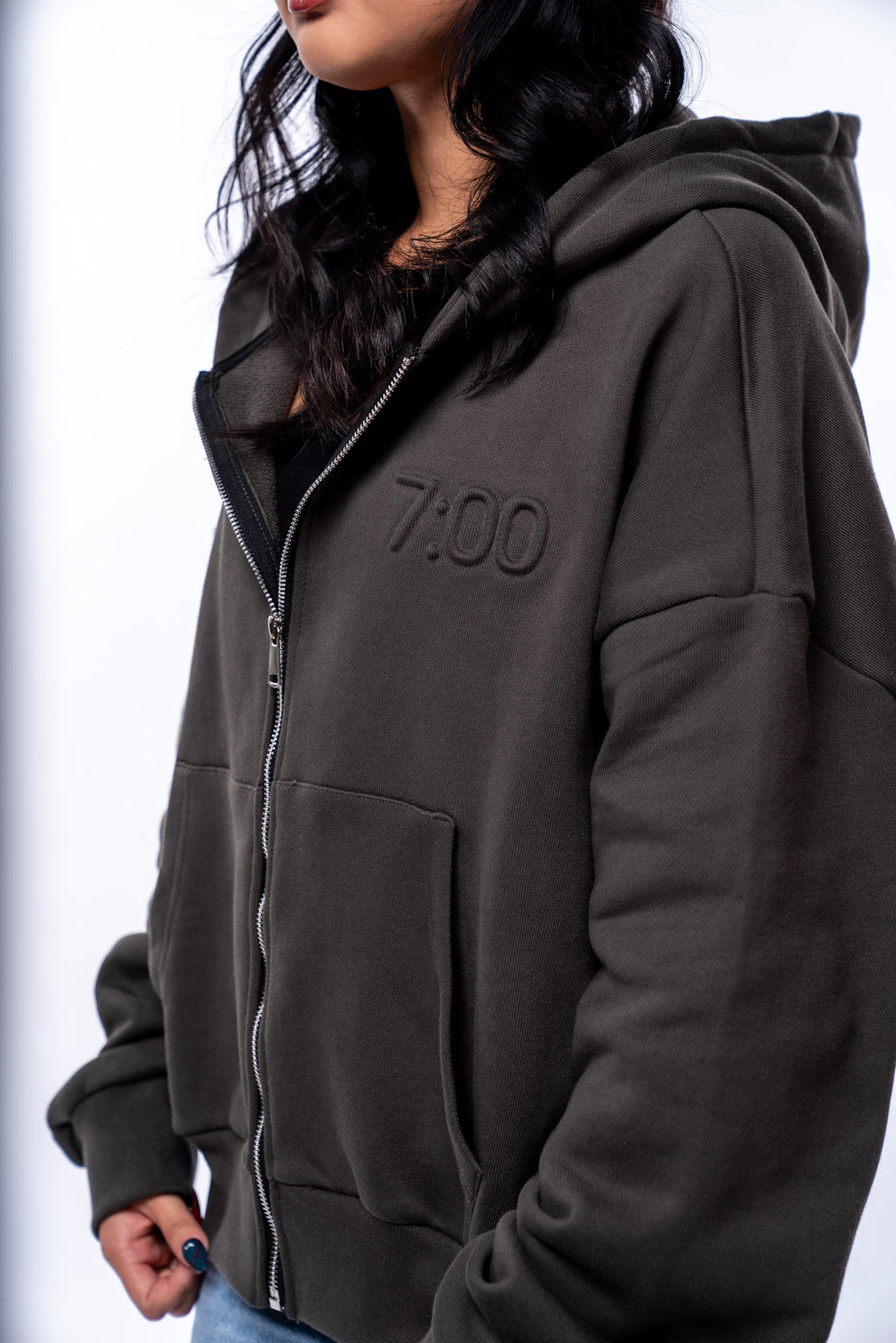 Cropped Box Zip Hoodie
