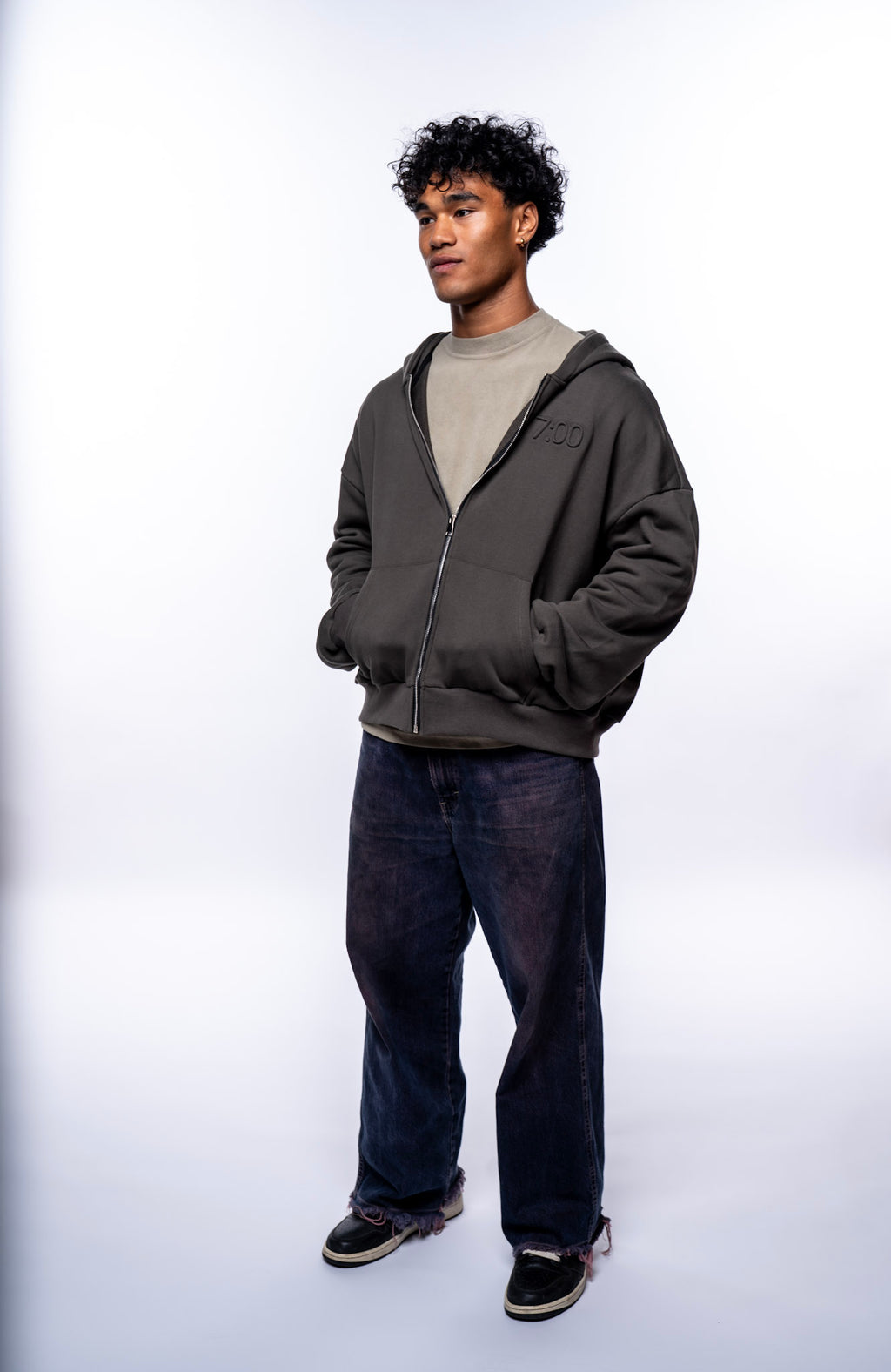 Cropped Box Zip Hoodie