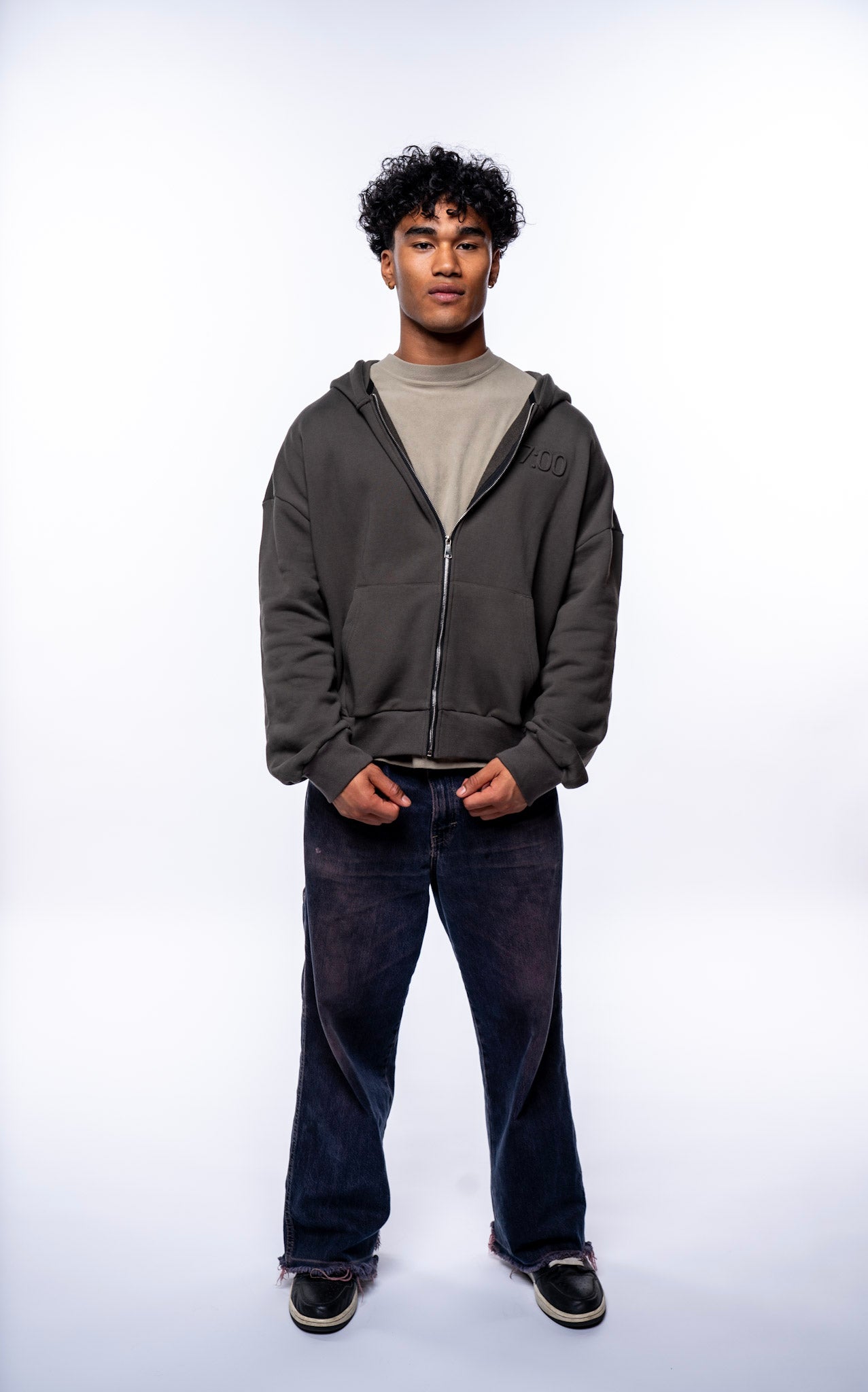 Cropped Box Zip Hoodie